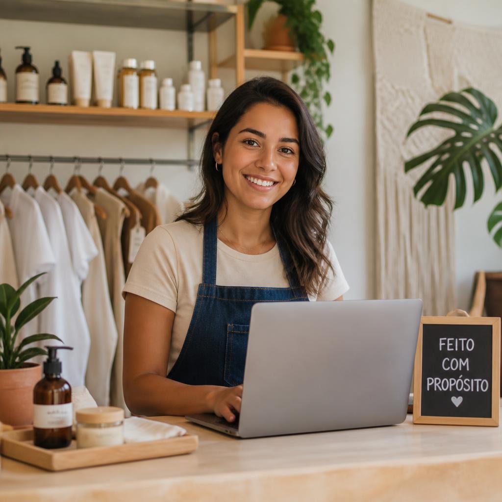Micro empreendedora usando marketing digital no seu pequeno negócio