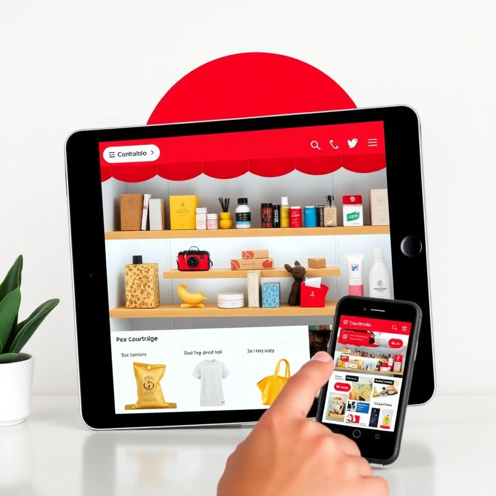 Loja virtual sendo acessada em tablet e celular